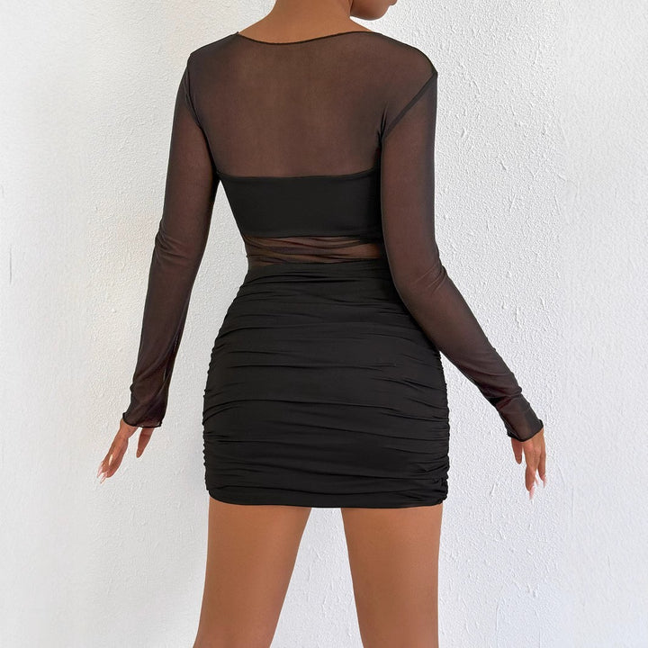 Damen Raffiniertes Minikleid mit transparenten Ärmeln und Rüschendetails Lisslune