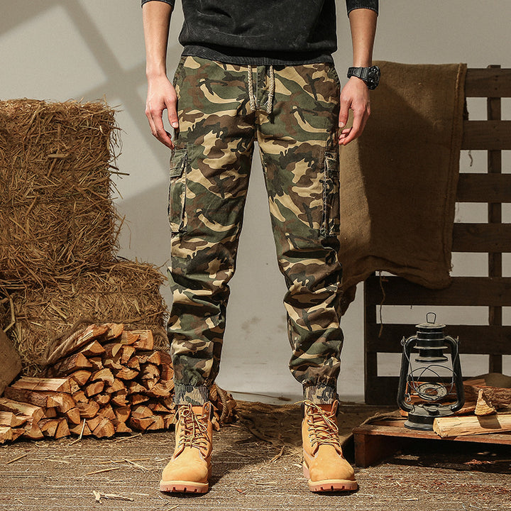 Men's cargo pants in modern camouflage design with elastic waistband and practical pockets Lisslune