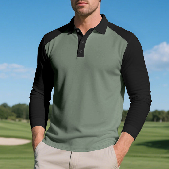 Men's Long Sleeve Polo Shirt with Contrasting Sleeve Panels Lisslune