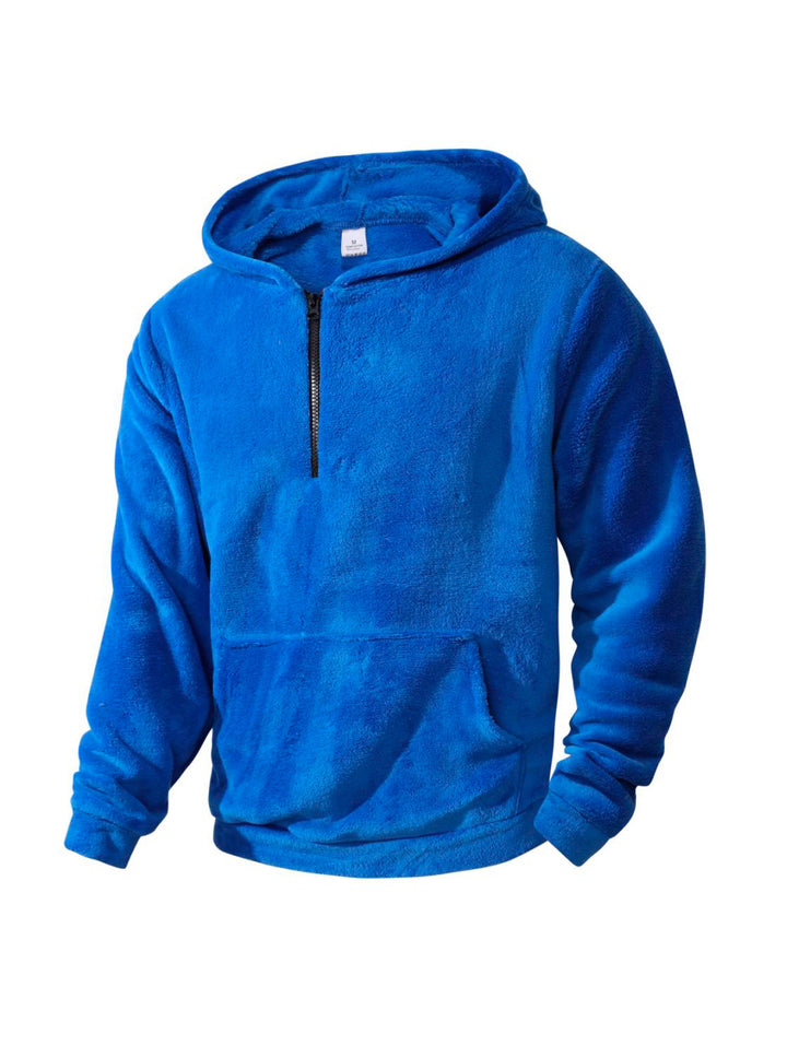 Men's fleece hoodie with innovative half-length zipper Lisslune