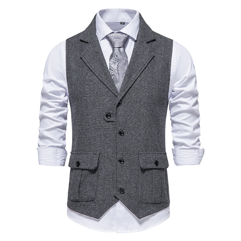 Men's suit vest in modern herringbone design with practical pockets Lisslune