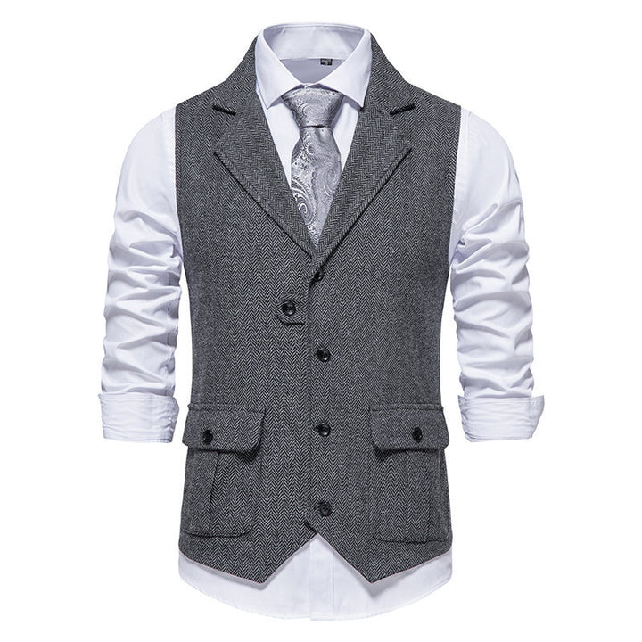Men's suit vest in modern herringbone design with practical pockets Lisslune