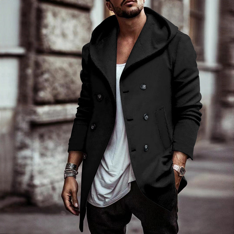 Men's hooded coat with stylish double chin closure and side pockets Lisslune