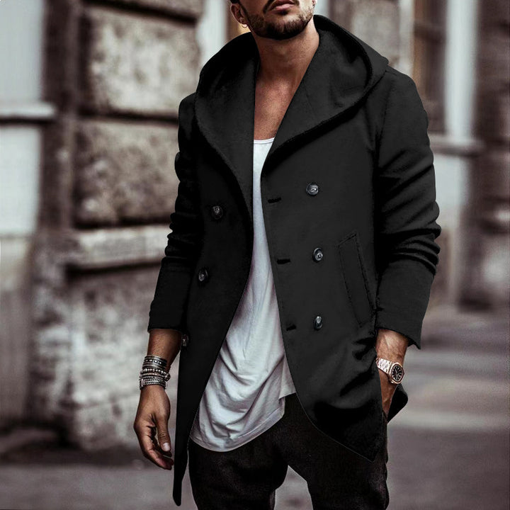 Men's hooded coat with stylish double chin closure and side pockets Lisslune