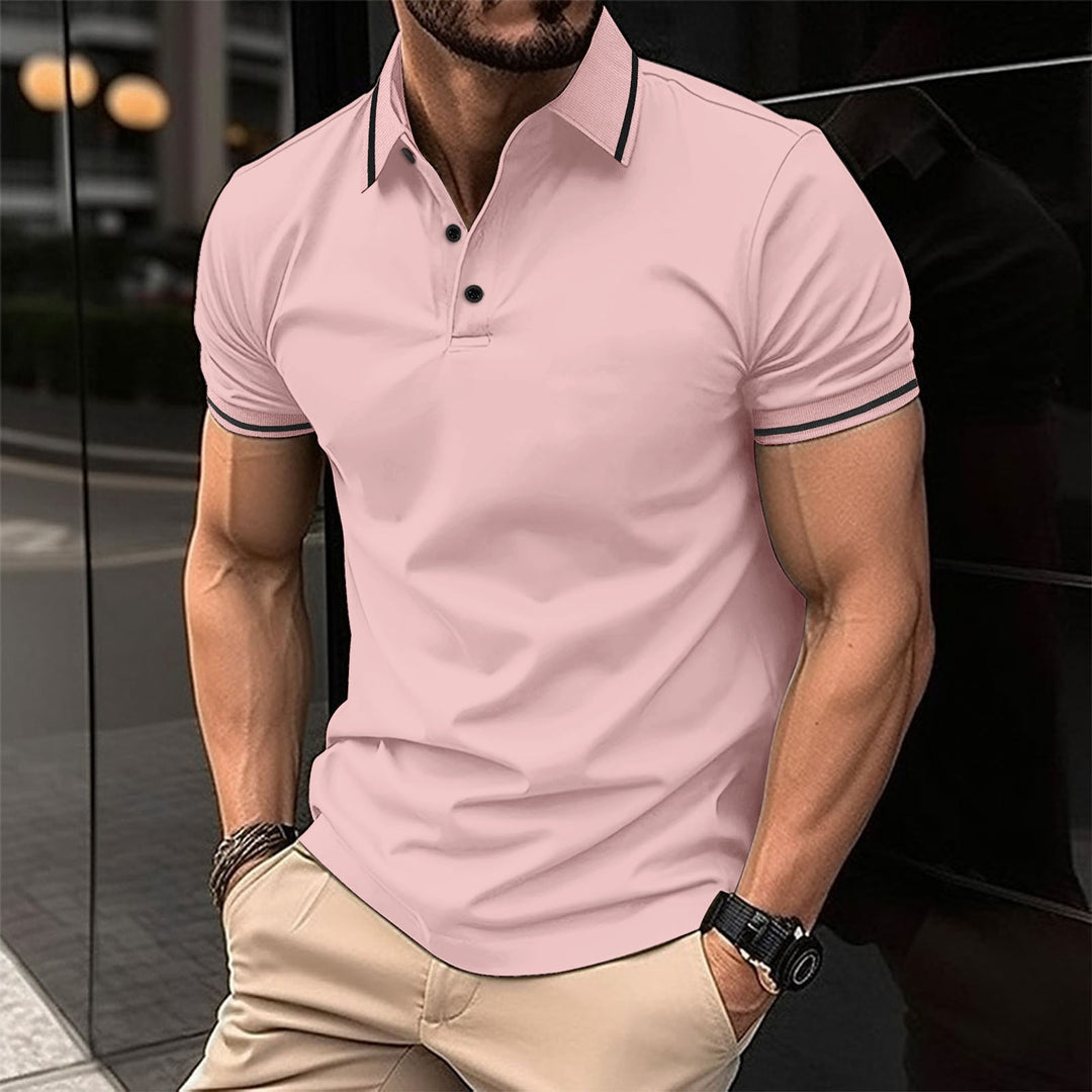 Men's Elegant Polo Shirt with Decorative Contrast Details and Breathable Fabric Quality Lisslune