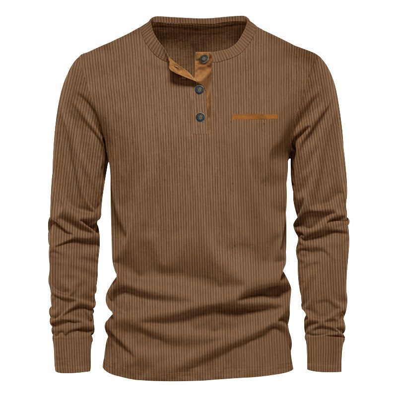 Men's Long Sleeve Henley Shirt made of textured rib material with modern button design Lisslune