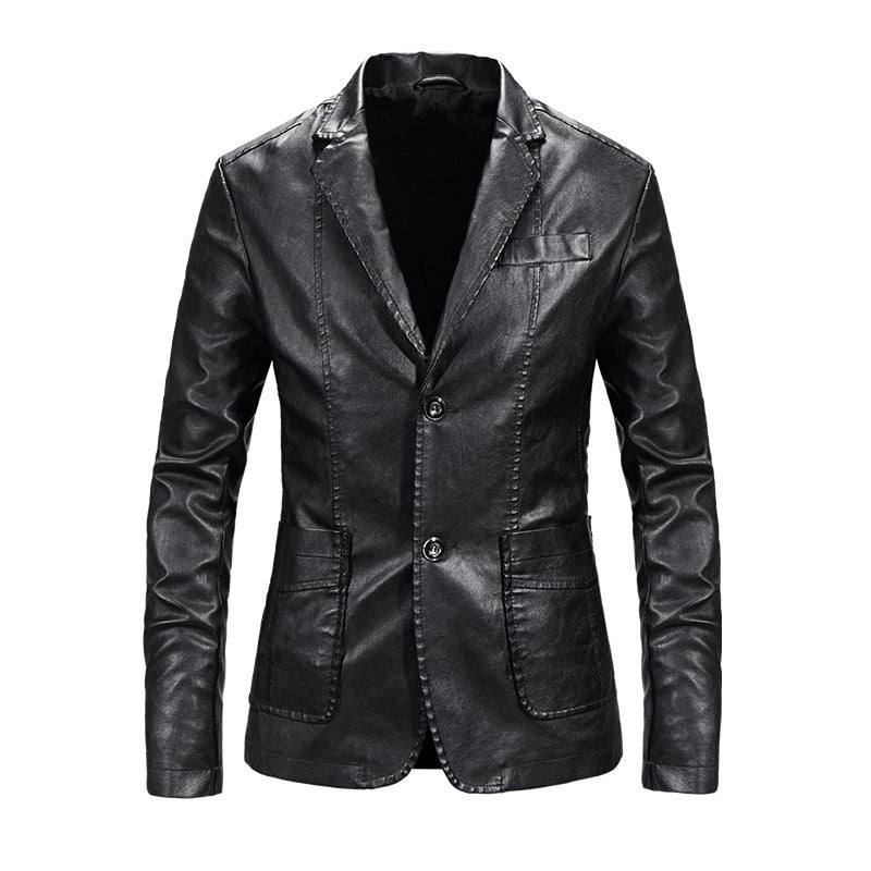 Men's elegant synthetic leather jacket with modern cut and practical pockets Lisslune