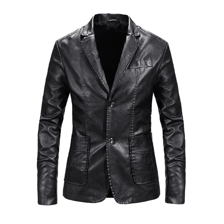 Men's elegant synthetic leather jacket with modern cut and practical pockets Lisslune