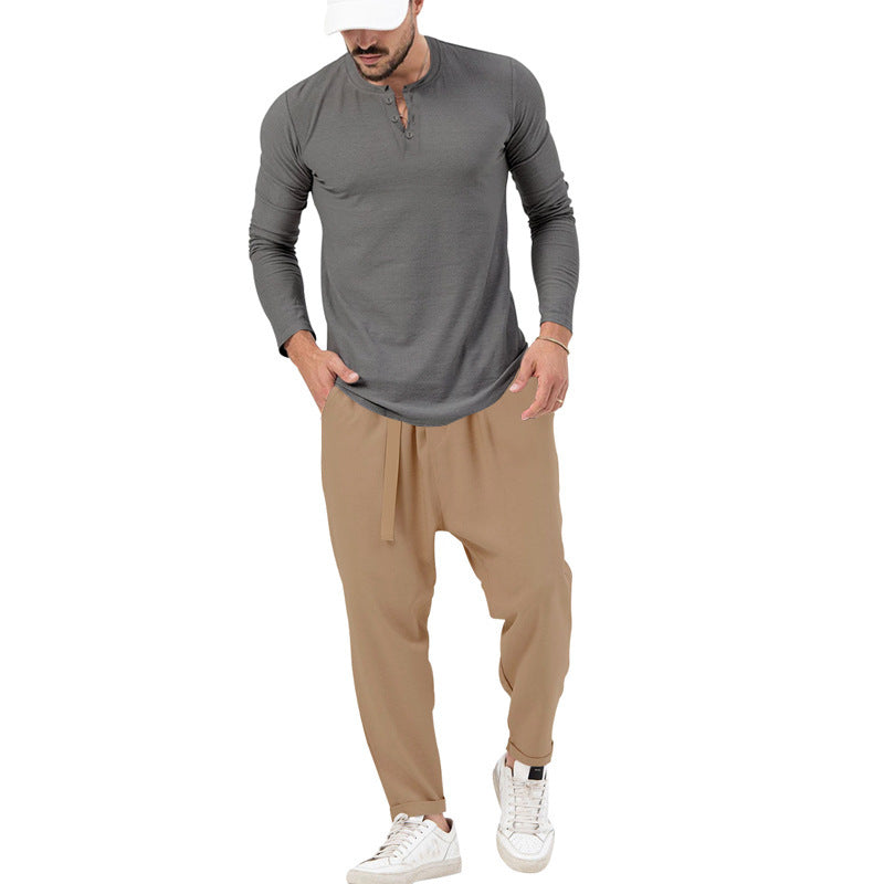 Men's Comfortable Jogging Pants with Fashionable Details and Casual Long Sleeve Shirt Lisslune