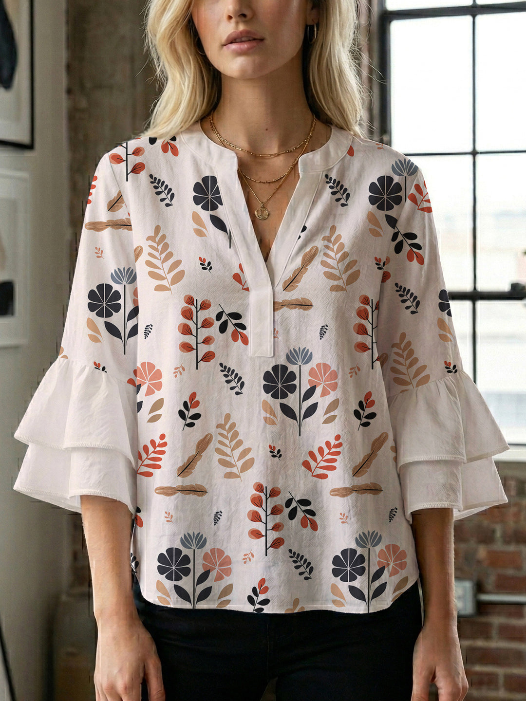 Women's blouse with voluminous ruffled sleeves and modern design Lisslune
