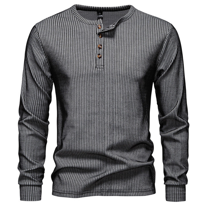 Men's Long Sleeve Henley Shirt with Textured Stripe Pattern Lisslune