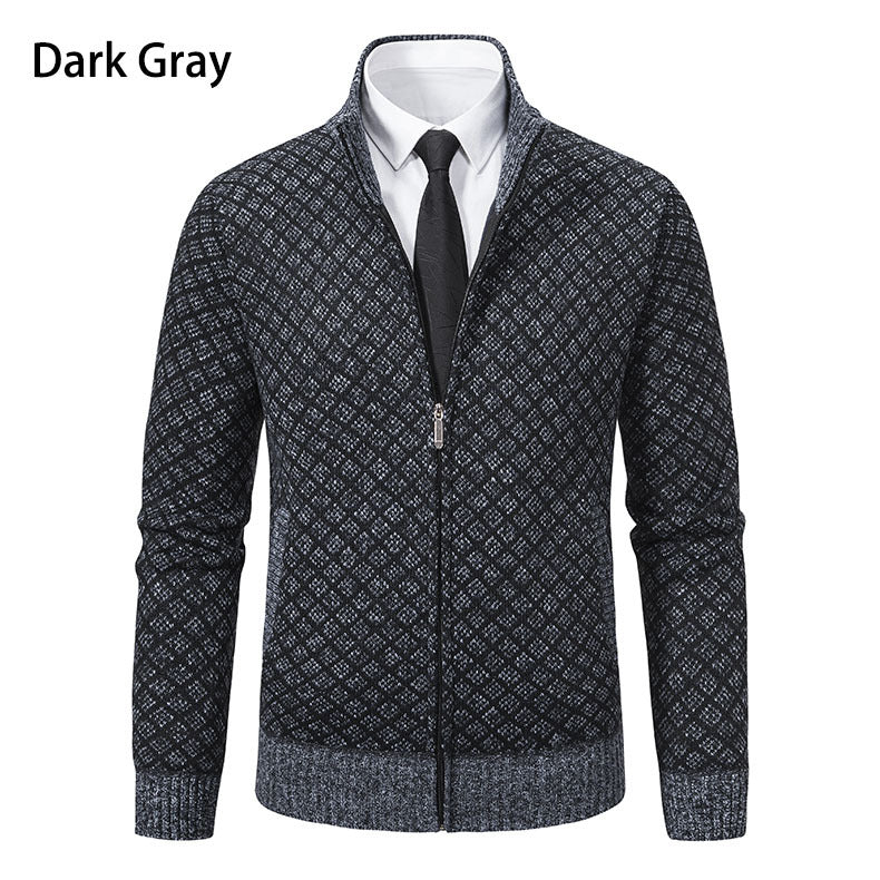 Men's zip-up cardigan with modern diamond pattern Lisslune