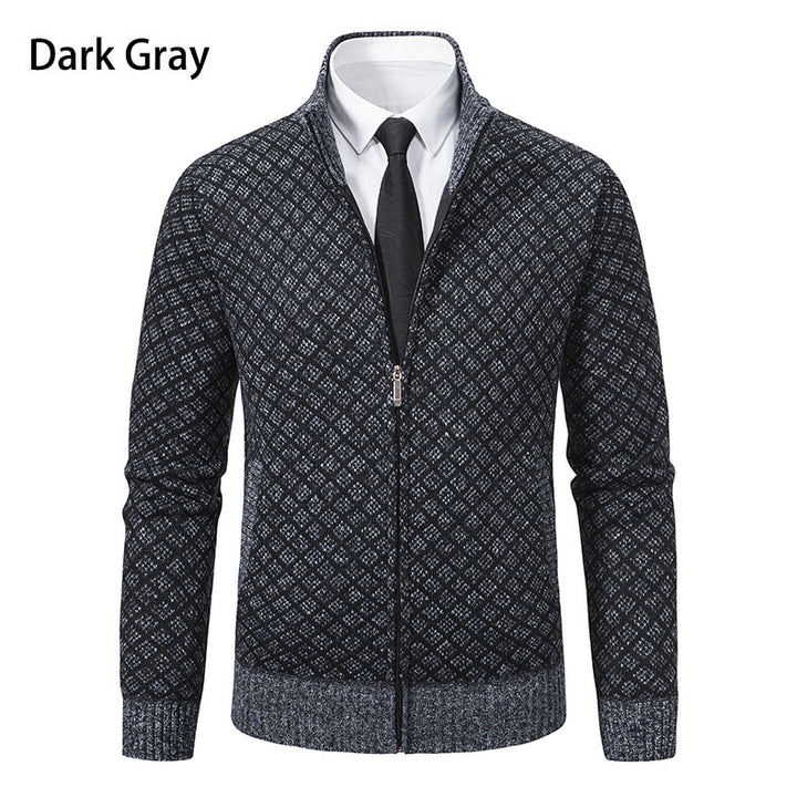 Men's zip-up cardigan with modern diamond pattern Lisslune