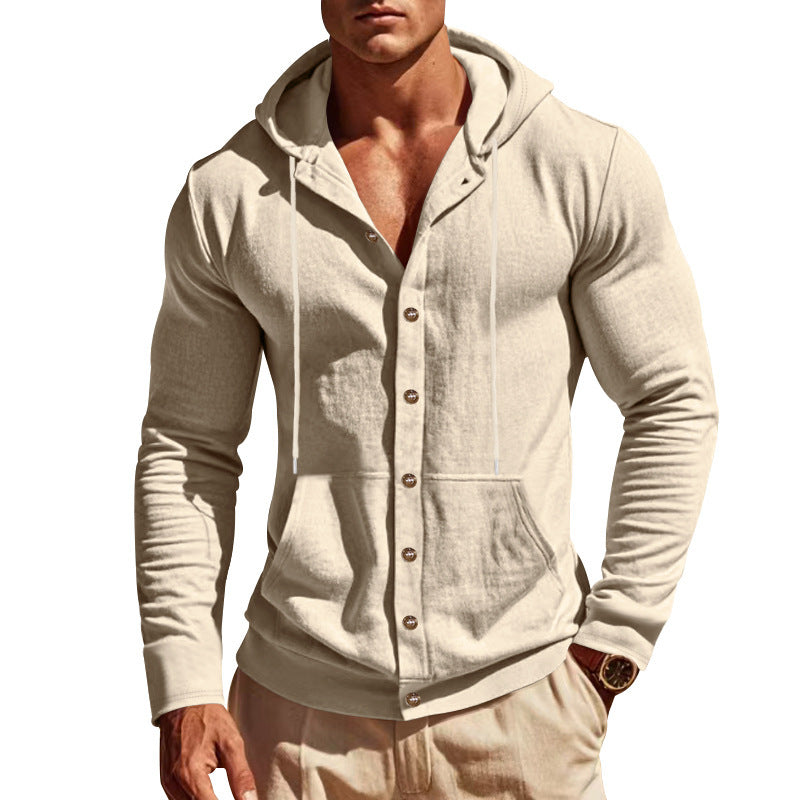 Men's hoodie shirt with button placket and practical pockets Lisslune