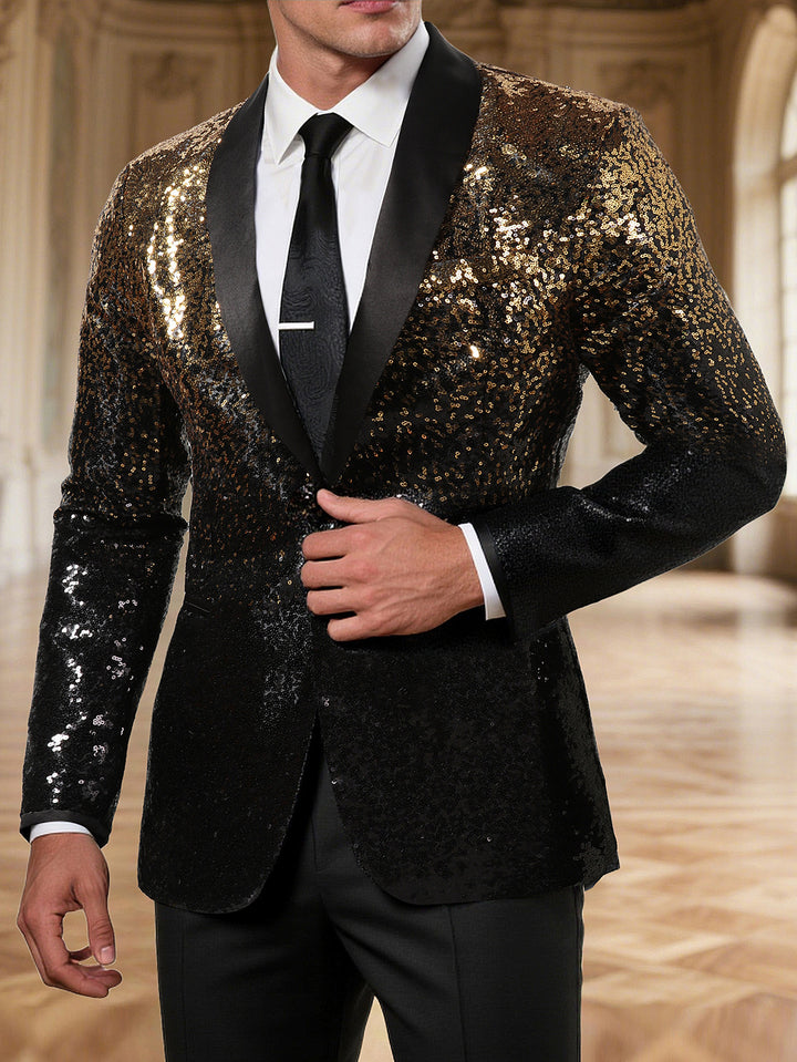 Men's elegant sequin blazer with black lapel Lisslune