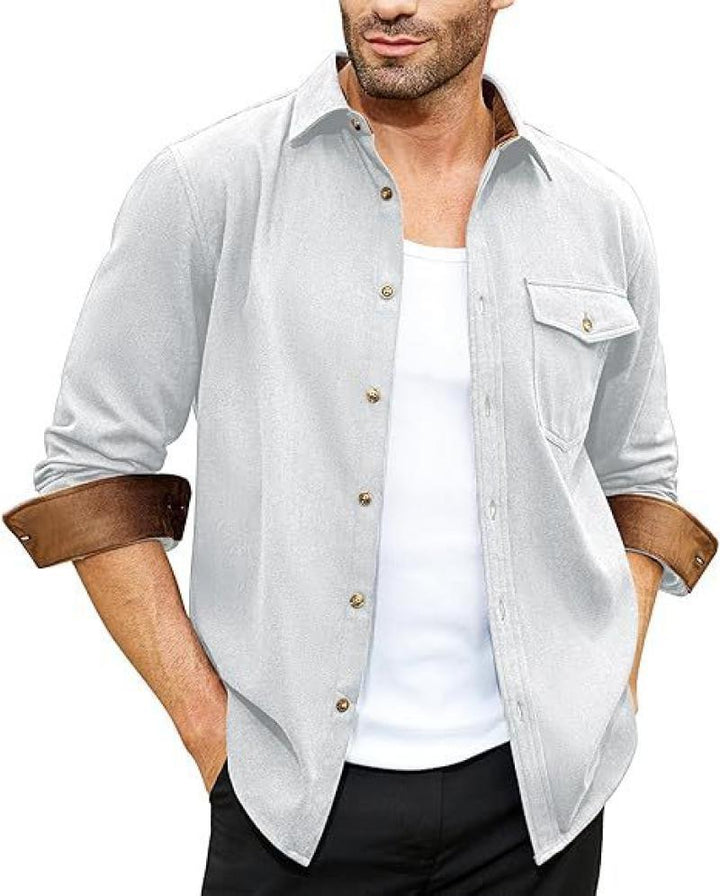 Men's long-sleeve shirt with high-quality flannel and practical breast pocket Lisslune