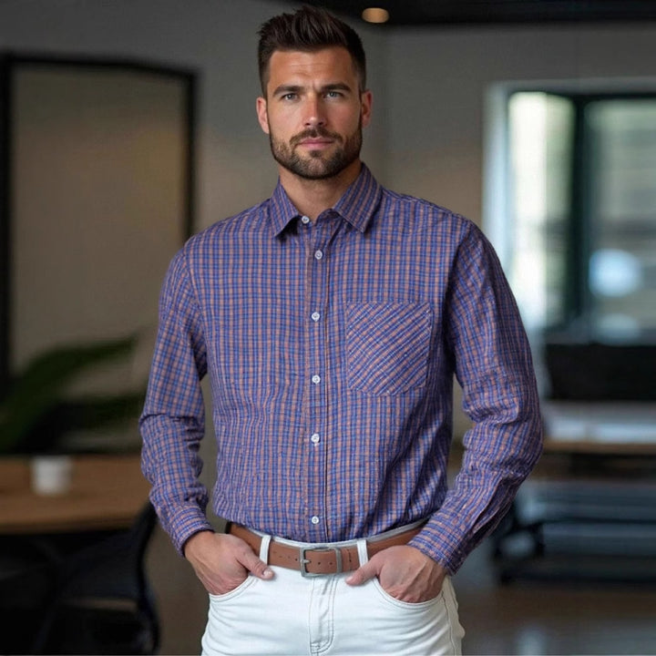 Men's checked long sleeve shirt made of high-quality cotton Lisslune