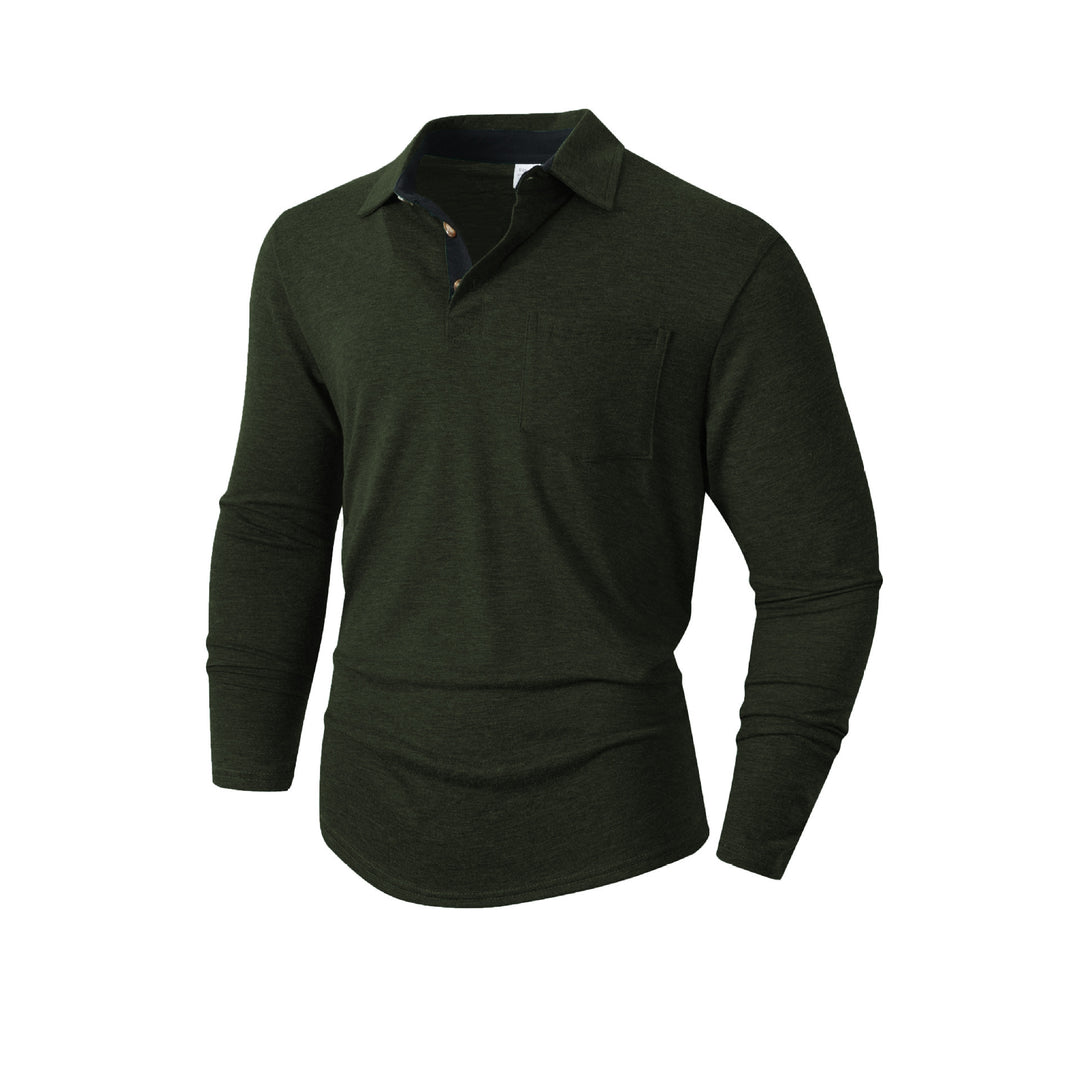 Men's casual long sleeve polo with innovative collar design and practical chest pocket Lisslune