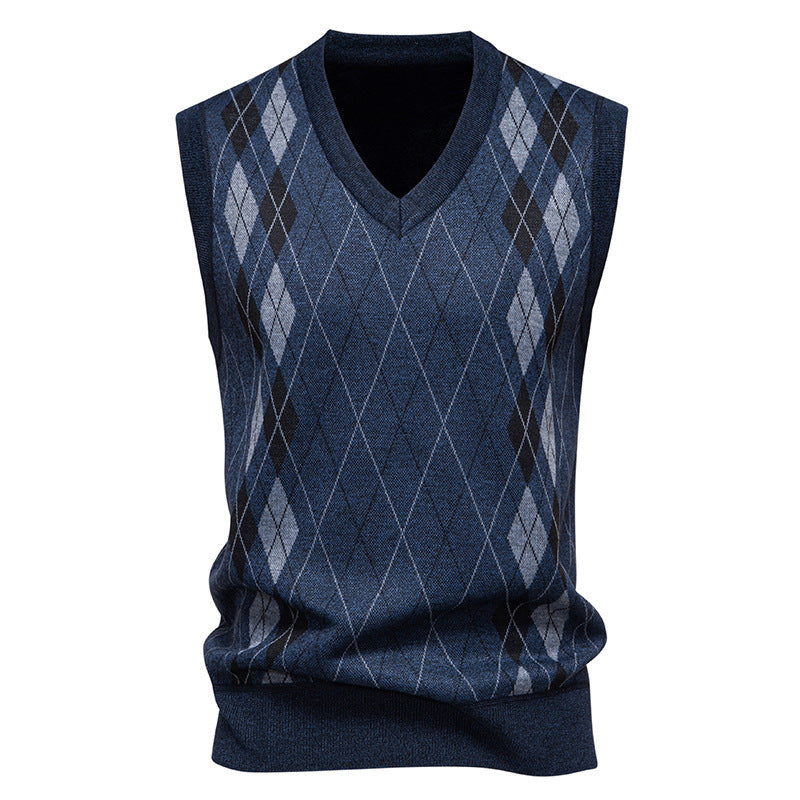 Men's sleeveless knitted vest with modern diamond pattern Lisslune