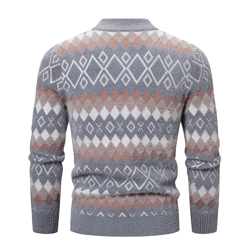 Men's knit sweater with geometric pattern and high collar Lisslune
