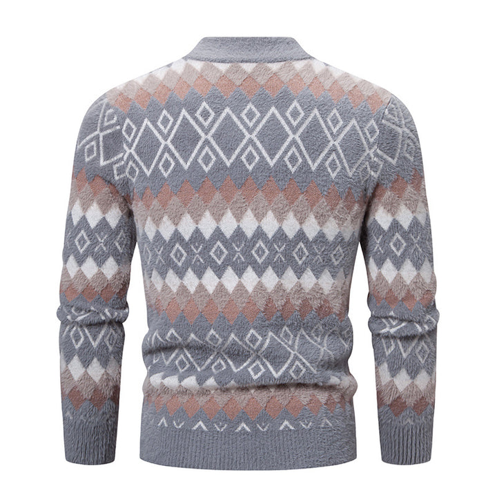 Men's knit sweater with geometric pattern and high collar Lisslune