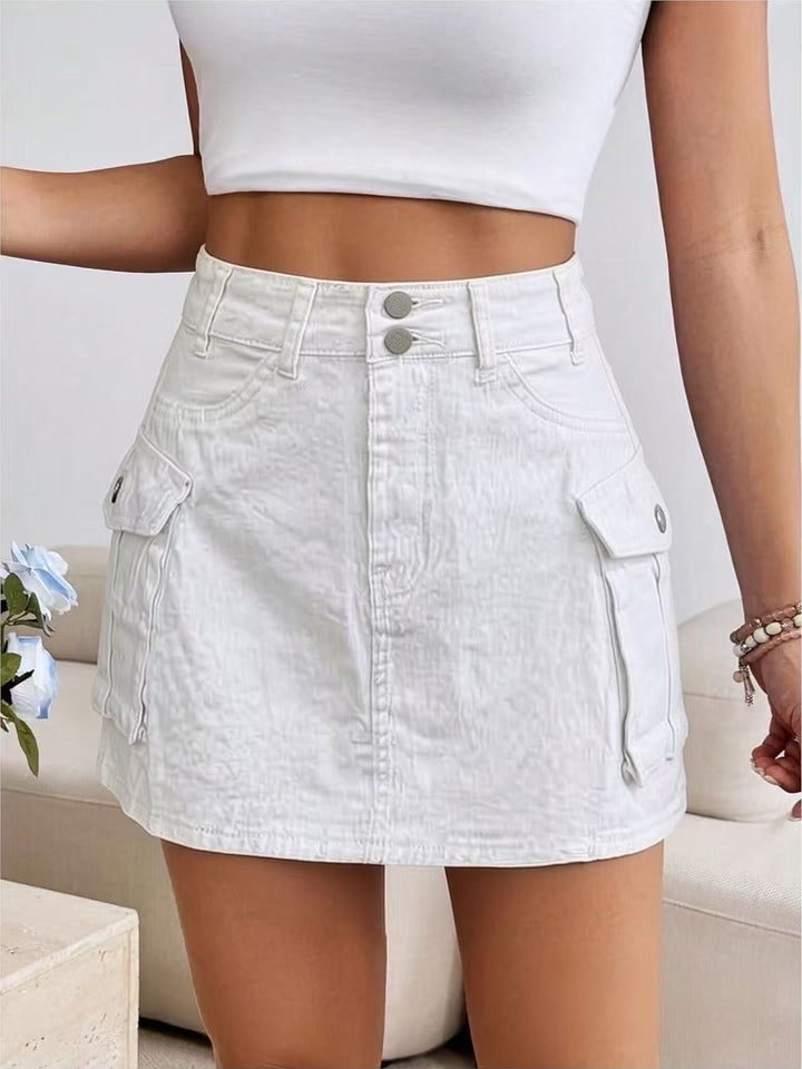 Women's denim mini skirt with patch pockets and modern details Lisslune