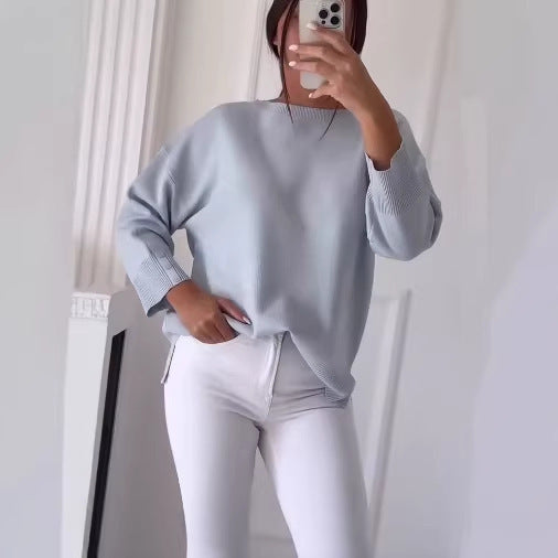 Women's Casual Oversized Sweater with Asymmetric Cut and Button Details Lisslune