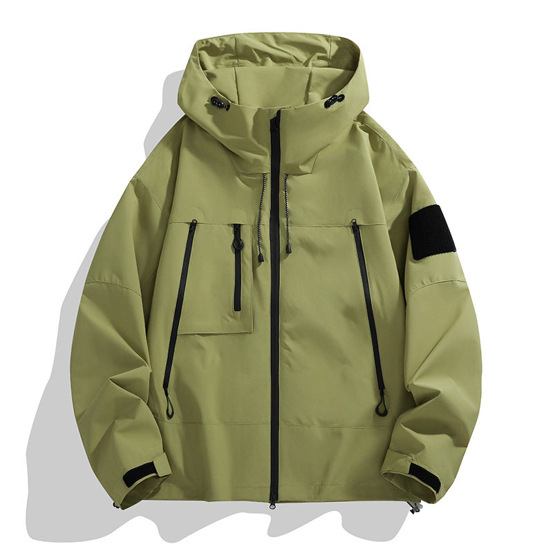 Men's technical outdoor jacket with adjustable hood design and multifunctional pockets Lisslune