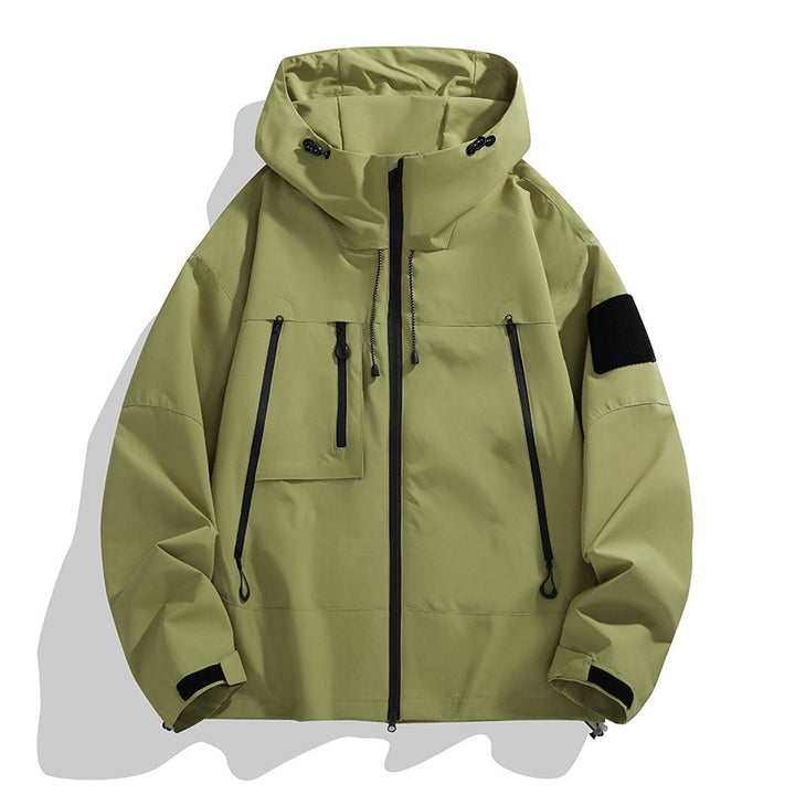Men's technical outdoor jacket with adjustable hood design and multifunctional pockets Lisslune