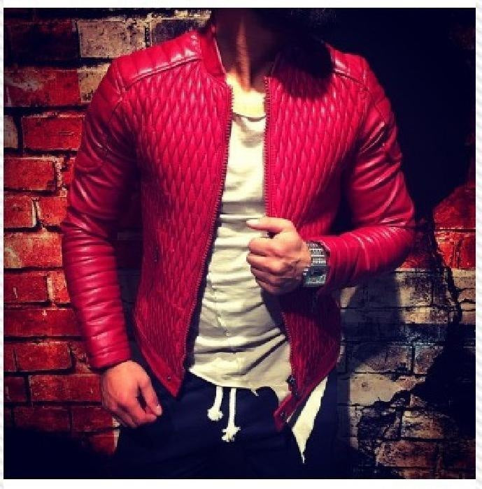 Men's Stylish Biker Leather Jacket with Quilted Details and Asymmetrical Zipper Lisslune