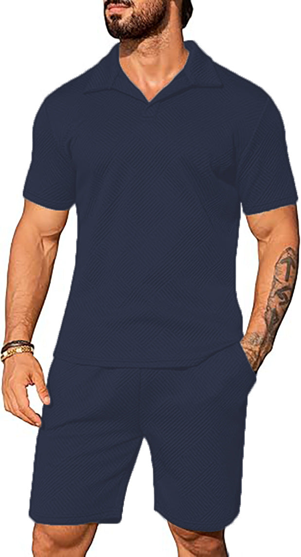 Men's Casual Short Sleeve Set with Fashionable Design and Textured Top Lisslune