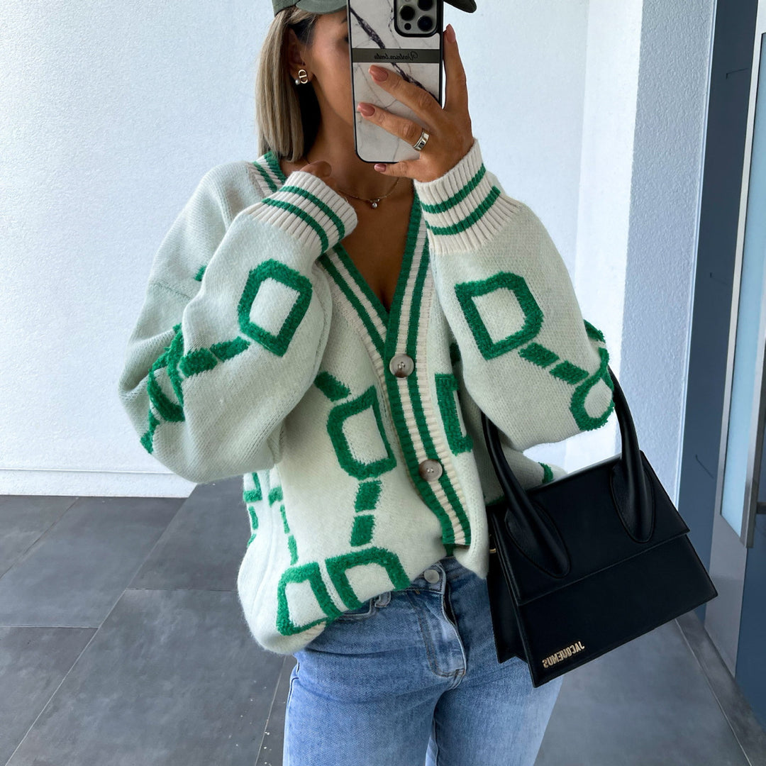 Women's oversized cardigan with colorful geometric pattern Lisslune