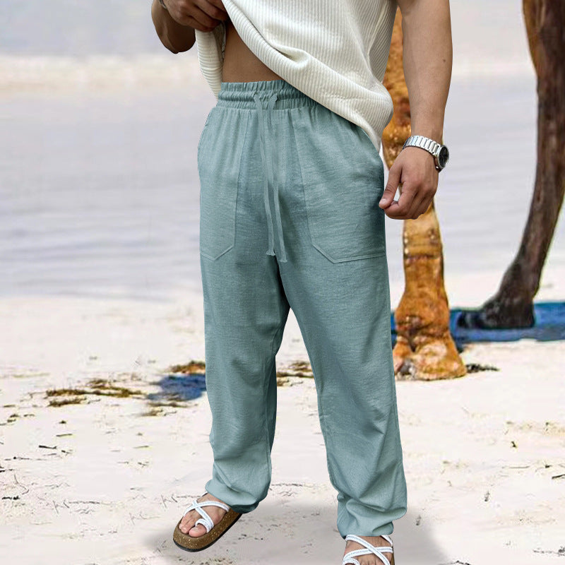 Men's casual linen pants with elastic waistband and practical side pockets Lisslune