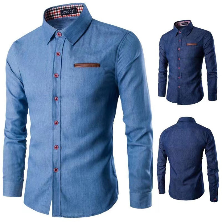 Men's classic denim shirt with contrasting accents Lisslune