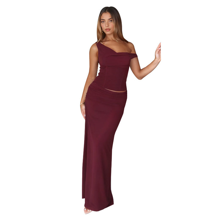 Women's maxi dress with off-the-shoulder design and elegant ruffle detail Lune London
