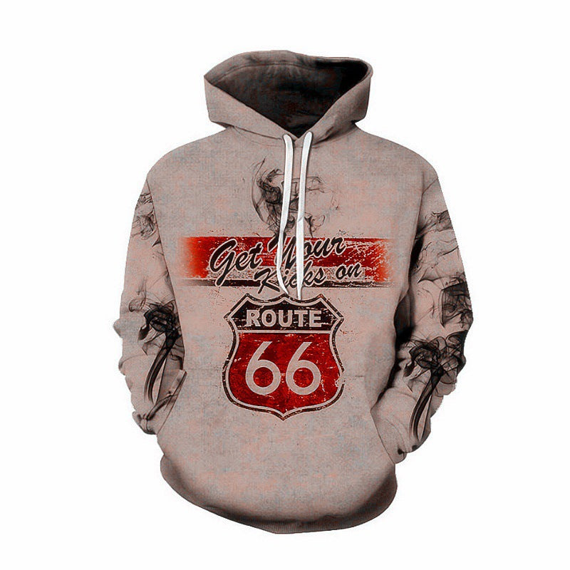 Men's hoodie with creative Route 66 design Lisslune