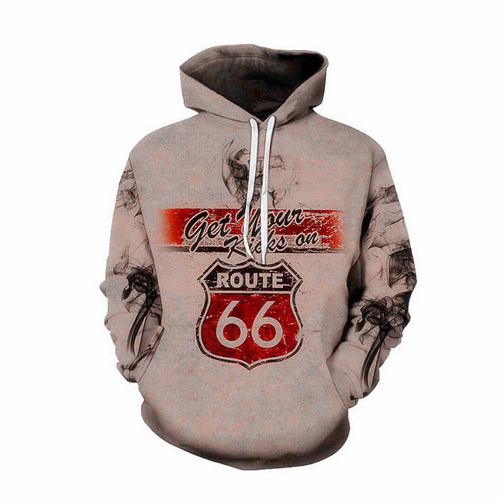 Men's hoodie with creative Route 66 design Lisslune