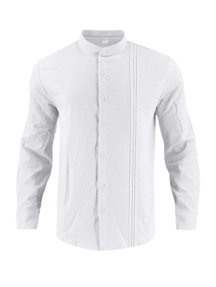 Men's fashionable long-sleeve shirt with textured surface and innovative stand-up collar Lisslune