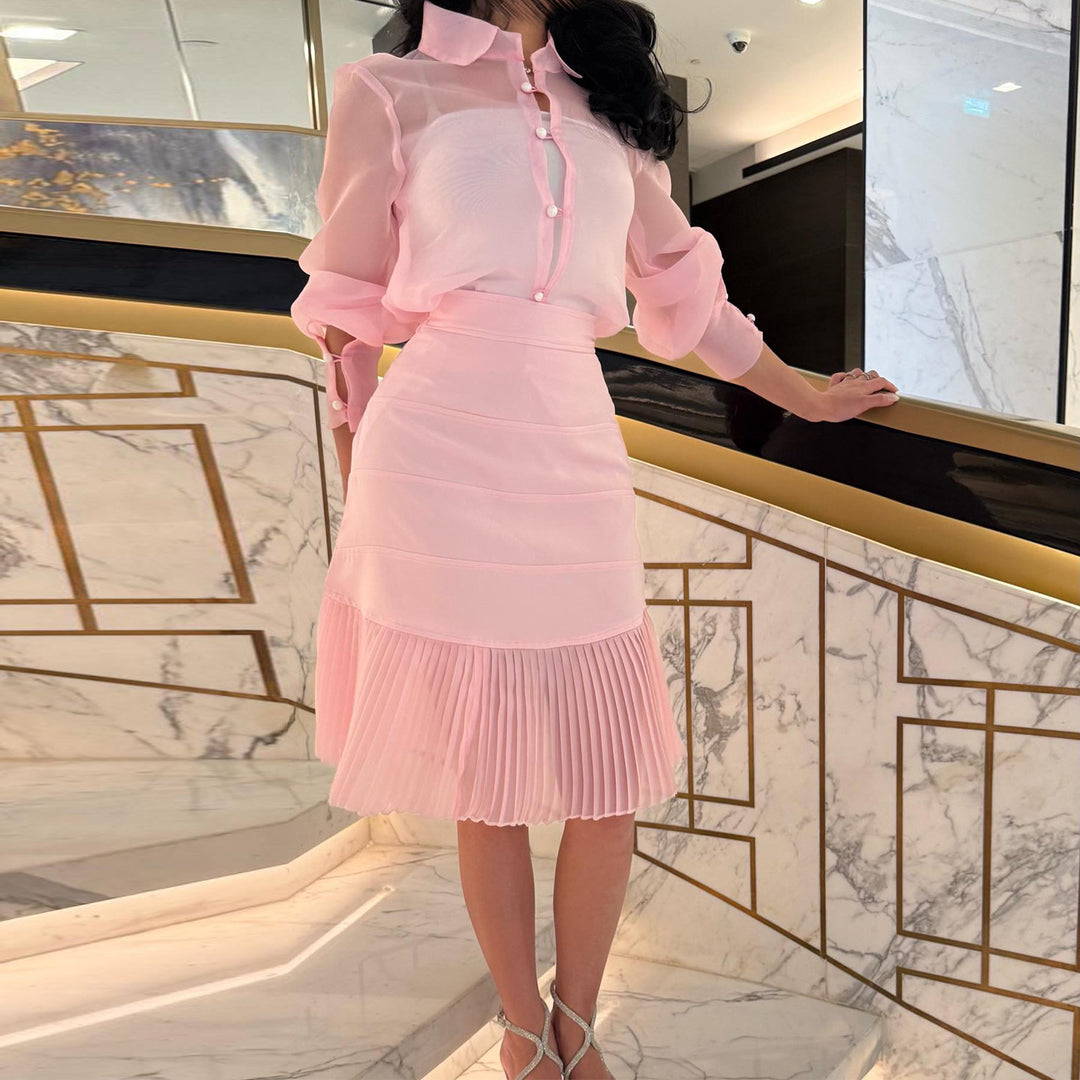 Women's blouse dress with transparent sleeves and pleated skirt Lisslune