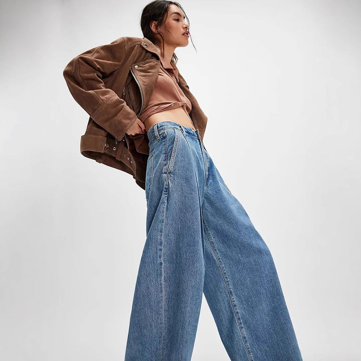 Damen Weite Denim-Hose mit hohem Bund und lässiger Silhouette Lisslune