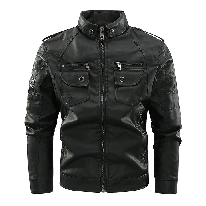 Men's elegant leather jacket with practical pockets and zipper details Lisslune