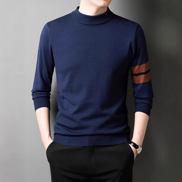 Men's fine-knit sweater with a modern stand-up collar and sporty accents Lisslune