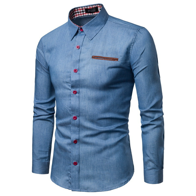 Men's classic denim shirt with contrasting accents Lisslune