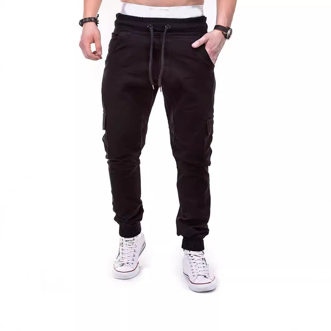 Men's Stylish Cargo Pants with Elastic Waistband and Functional Pockets Lisslune