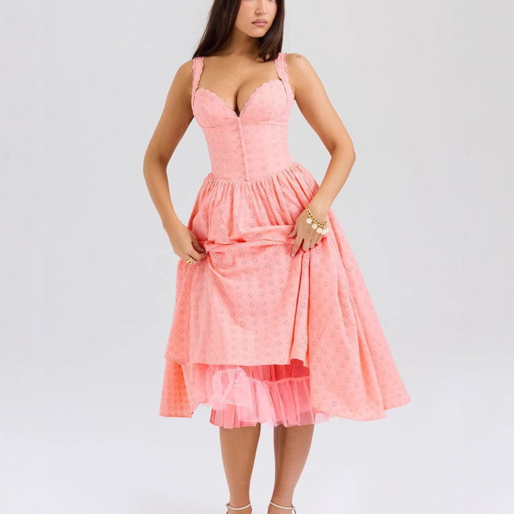 Women's A-line dress with peplum and lace appliqués Lisslune