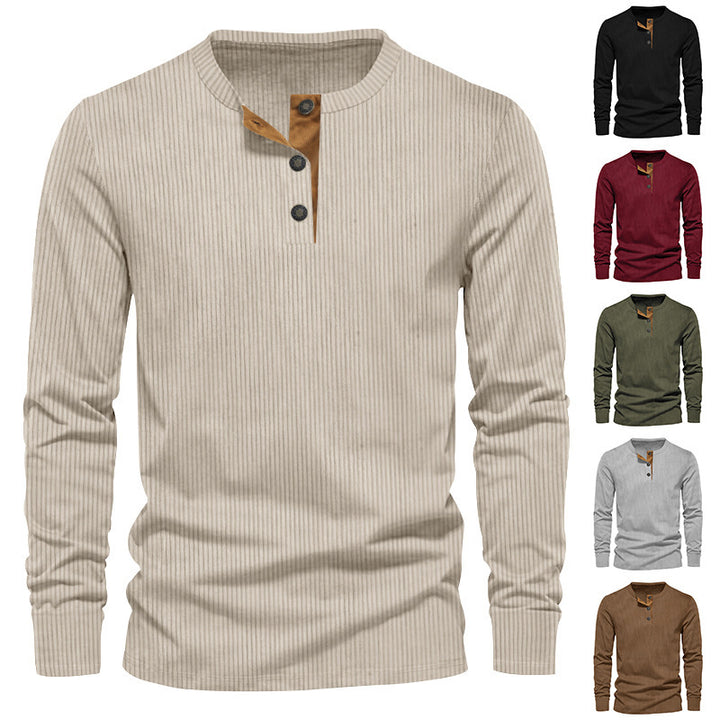 Men's Elegant Long Sleeve Shirt with Textured Rib Pattern and Trendy Button Details Lisslune