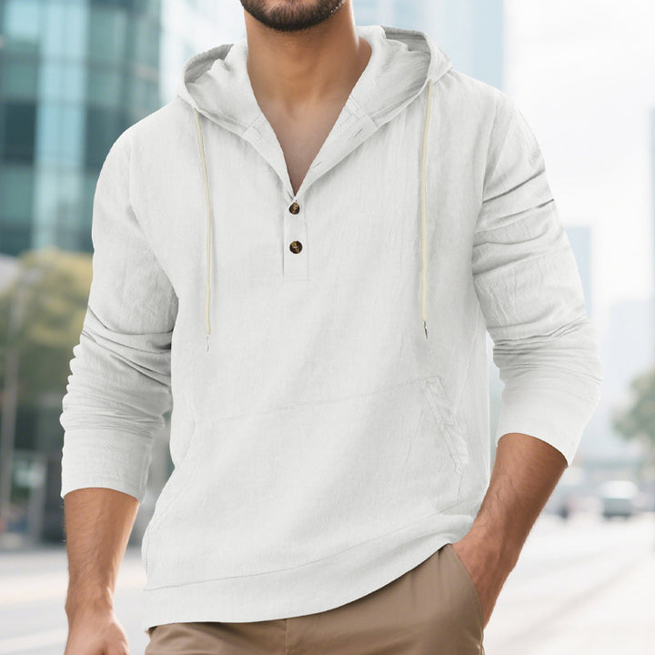 Men's casual hoodie with button placket and kangaroo pocket Lisslune