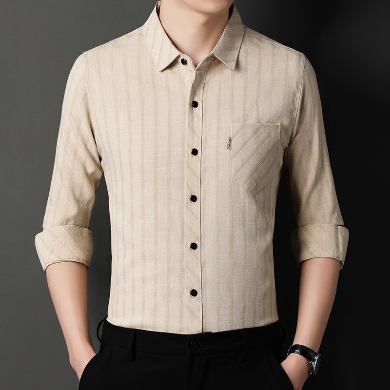 Men's long-sleeve shirt with fine striped pattern and chest pocket Lisslune