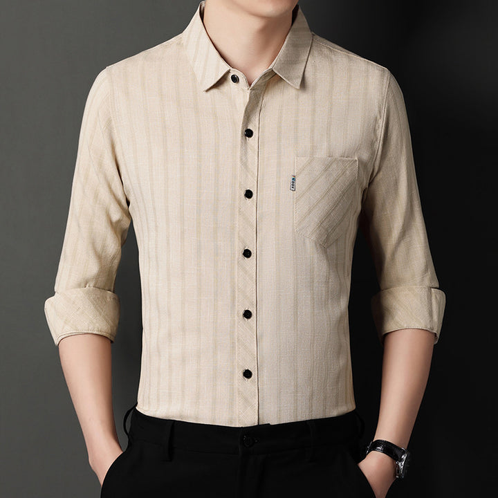 Men's long-sleeve shirt with fine striped pattern and chest pocket Lisslune