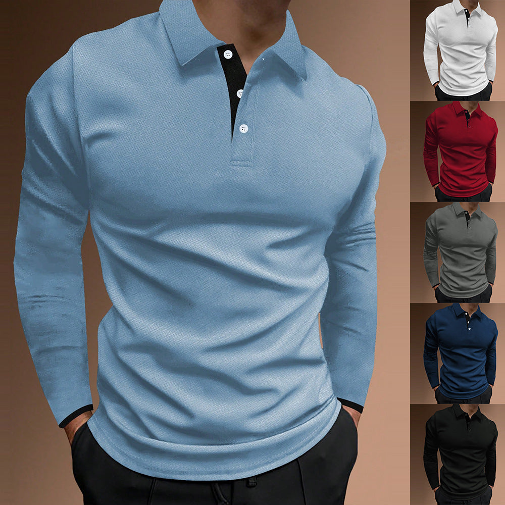 Men's elegant long-sleeve polo shirt with textured fabric Lisslune